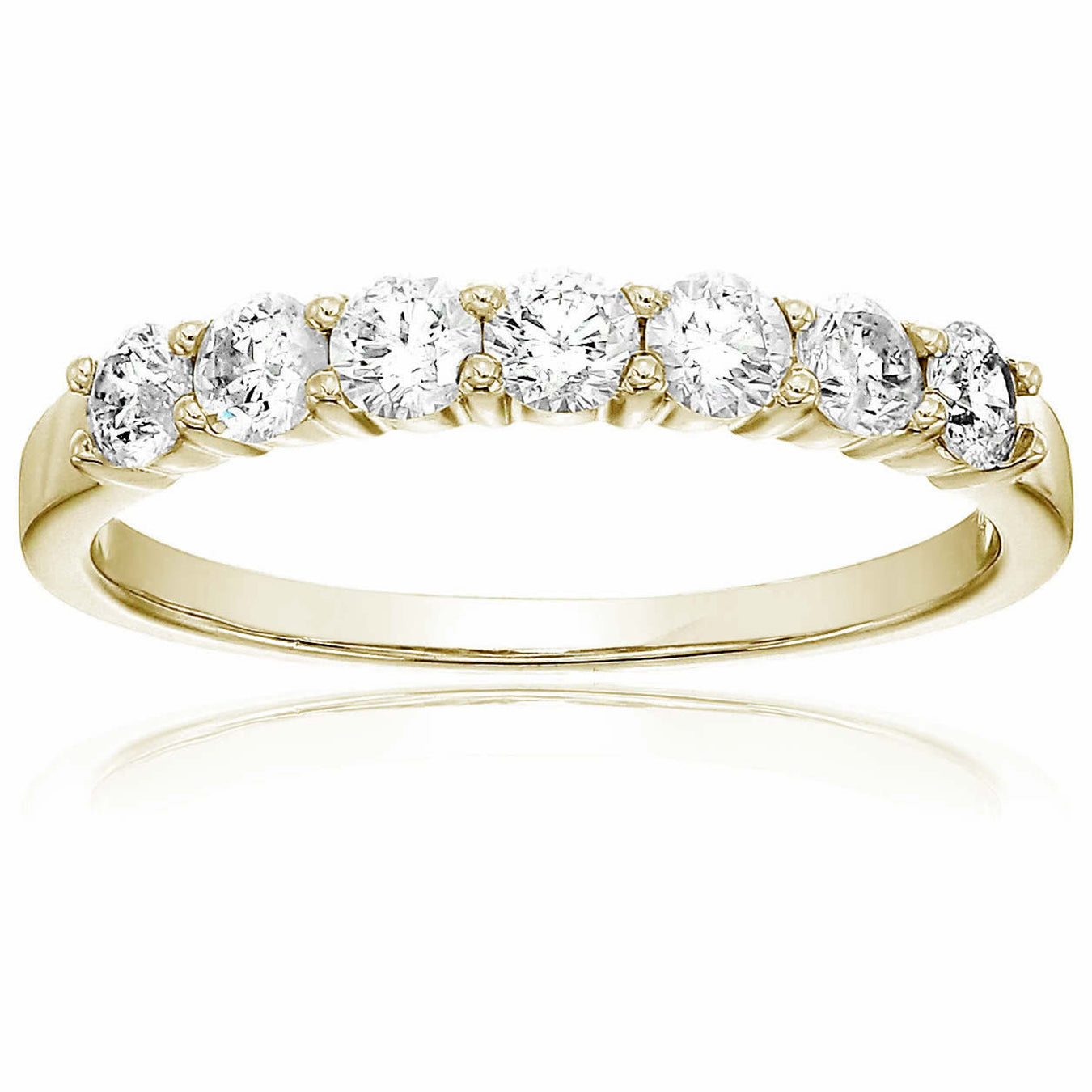 1/2 cttw Round Diamond Wedding Band for Women in 14K Yellow Gold 7 Stones Prong Set, Size 4-10