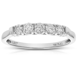 1/2 cttw 5 Stone Diamond Ring Engagement Bridal in 14K White Gold Round Prong