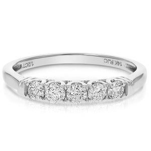 1/2 cttw 5 Stone Diamond Ring Engagement Bridal 10K White Gold Round Prong