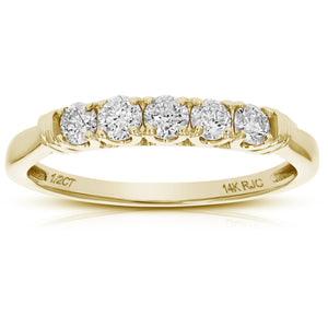 1/2 cttw 5 Stone Diamond Ring Engagement Bridal in 14K Yellow Gold Round Prong