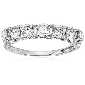 1 cttw Certified I1-I2 5 Stone Diamond Ring 14K White Gold Engagement