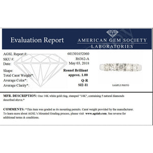 1 cttw Certified SI2-I1 5 Stone Diamond Ring Engagement 14K White Gold