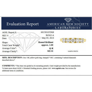 1 cttw Certified SI2-I1 5 Stone Diamond Ring Engagement 14K Yellow Gold