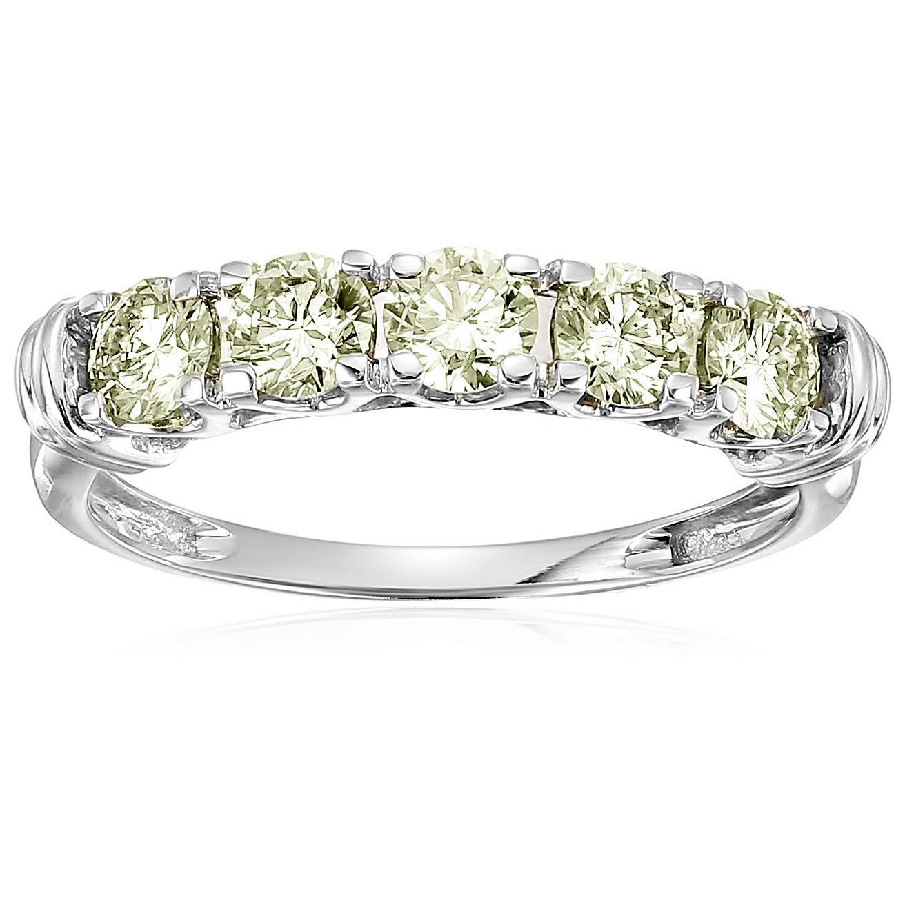 1 cttw 5 Stone Diamond Wedding Engagement Ring 14K White Gold Light Yellow
