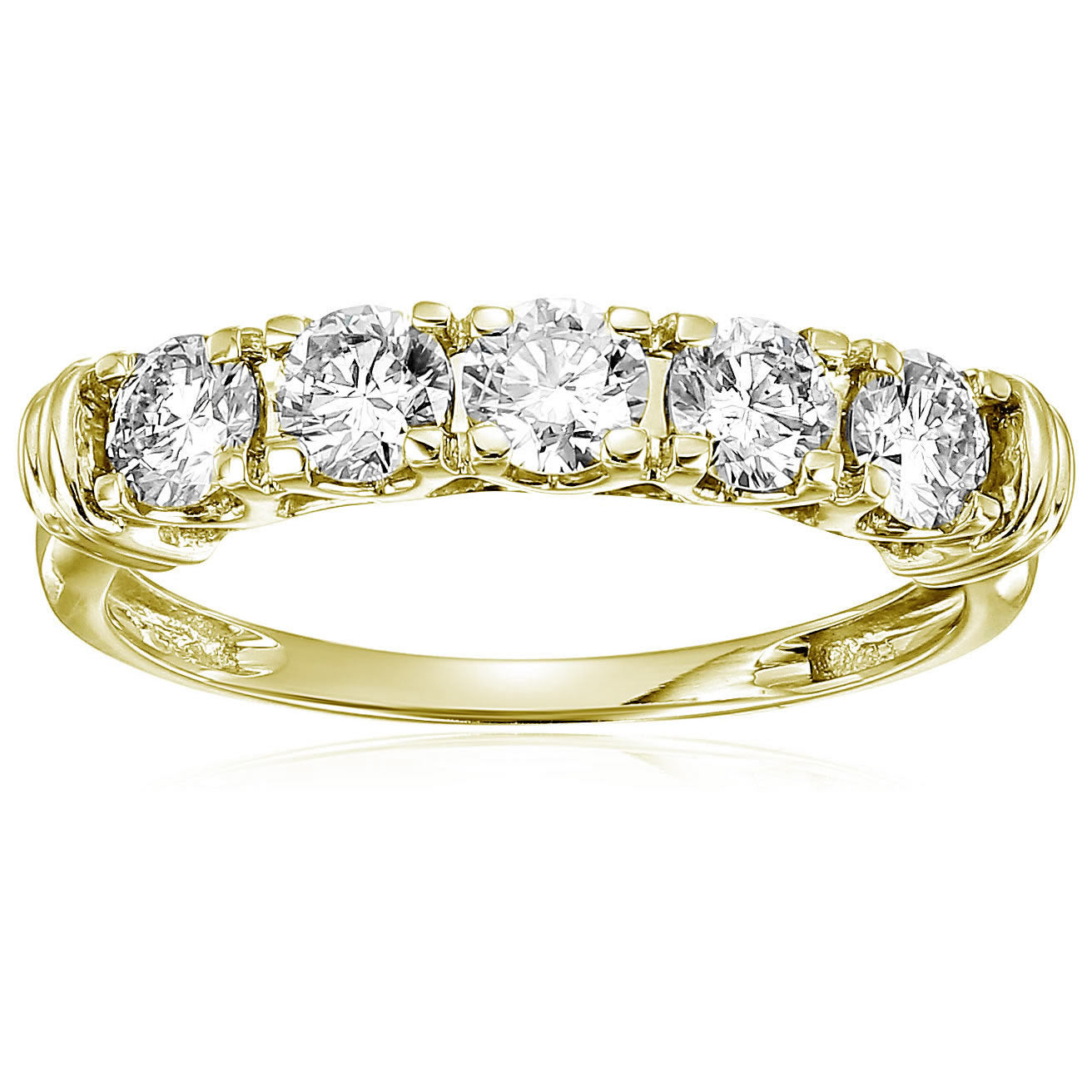 1 cttw Certified I1-I2 5 Stone Diamond Ring 14K Yellow Gold Engagement