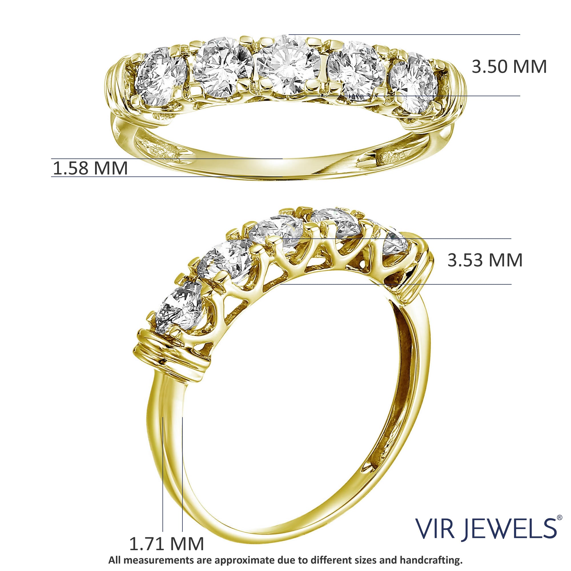 1 cttw Certified I1-I2 5 Stone Diamond Ring 14K Yellow Gold Engagement