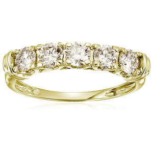 1.50 cttw 5 Stone Diamond Wedding Engagement Ring 14K Yellow Gold Round
