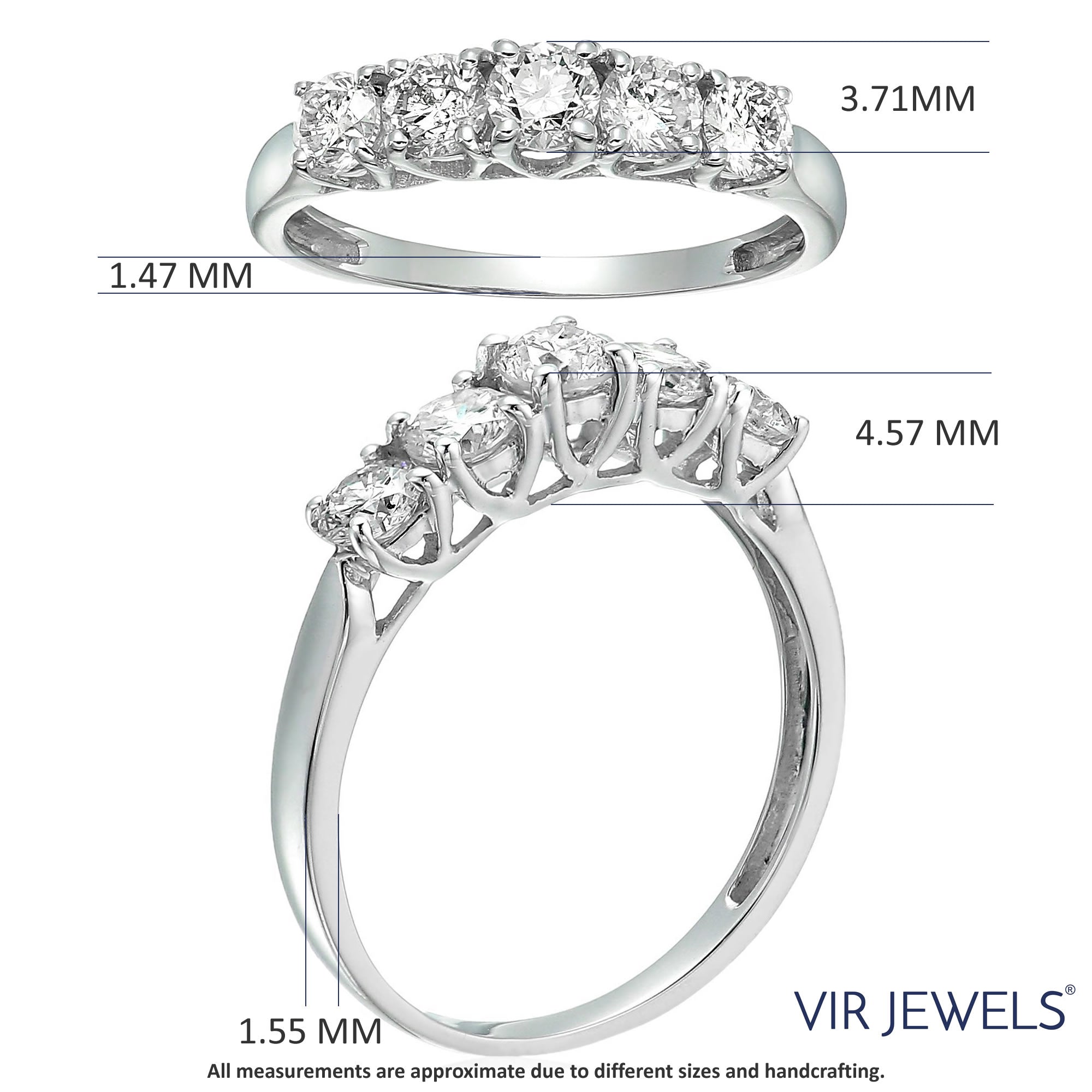 1 cttw Certified I1-I2 5-Stone Diamond Ring 14K White Gold Engagement