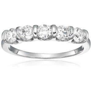 1 cttw Certified SI2-I1 5 Stone Diamond Ring 14K White Gold Channel