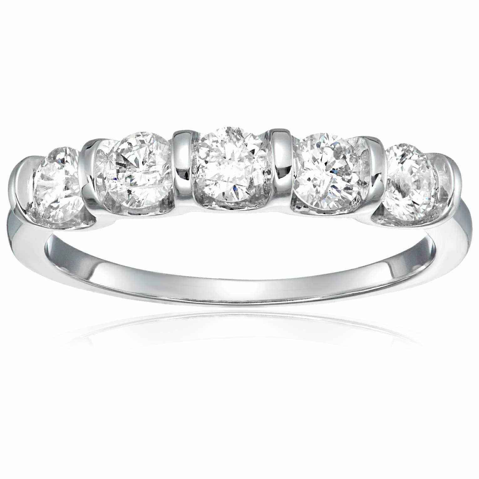 1 cttw 5 Stone Diamond Ring 14K White Gold Engagement Channel Set
