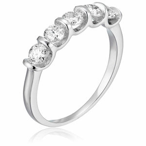 1 cttw 5 Stone Diamond Ring 14K White Gold Engagement Channel Set