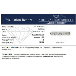 1 cttw Certified SI2-I1 5 Stone Diamond Ring 14K White Gold Channel