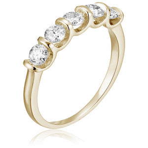 1 cttw Certified SI2-I1 5 Stone Diamond Ring 14K Yellow Gold Channel