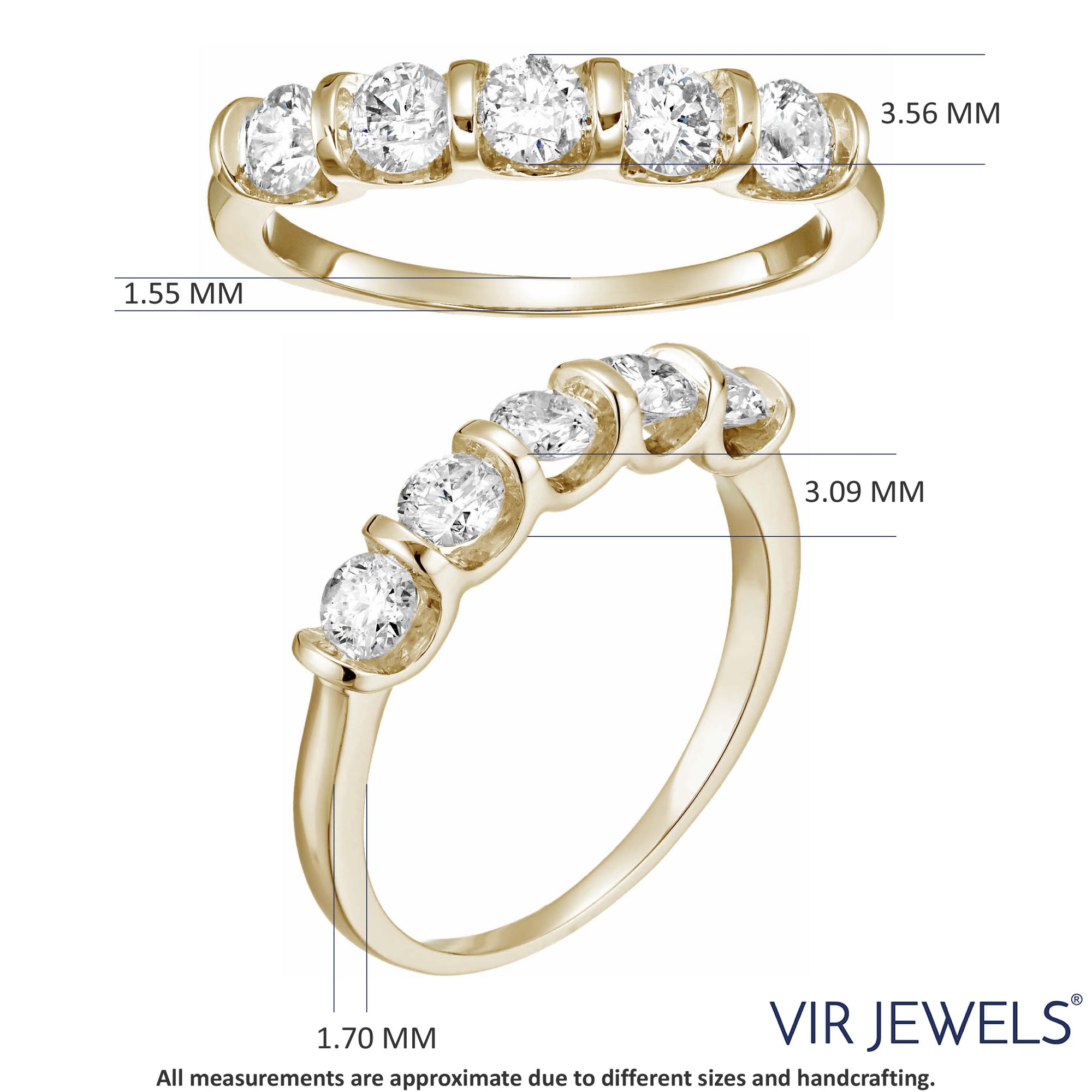 1 cttw Certified SI2-I1 5 Stone Diamond Ring 14K Yellow Gold Channel