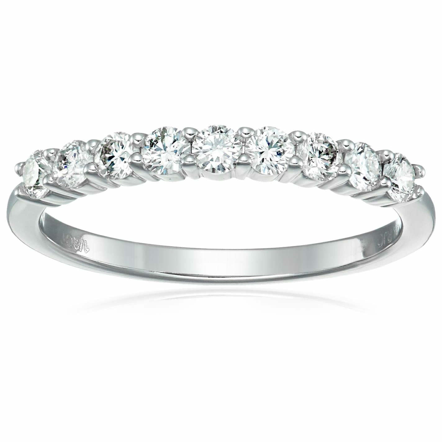 1/2 cttw Round Diamond Wedding Band for Women in 14K White Gold 9 Stones Prong Set, Size 4.5-10