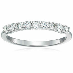 1/2 cttw Round Diamond Wedding Band for Women in 14K White Gold 9 Stones Prong Set, Size 4.5-10