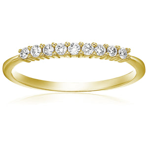 1/5 cttw Round Diamond Wedding Band for Women in 14K Yellow Gold 9 Stones Prong Set, Size 4.5-10