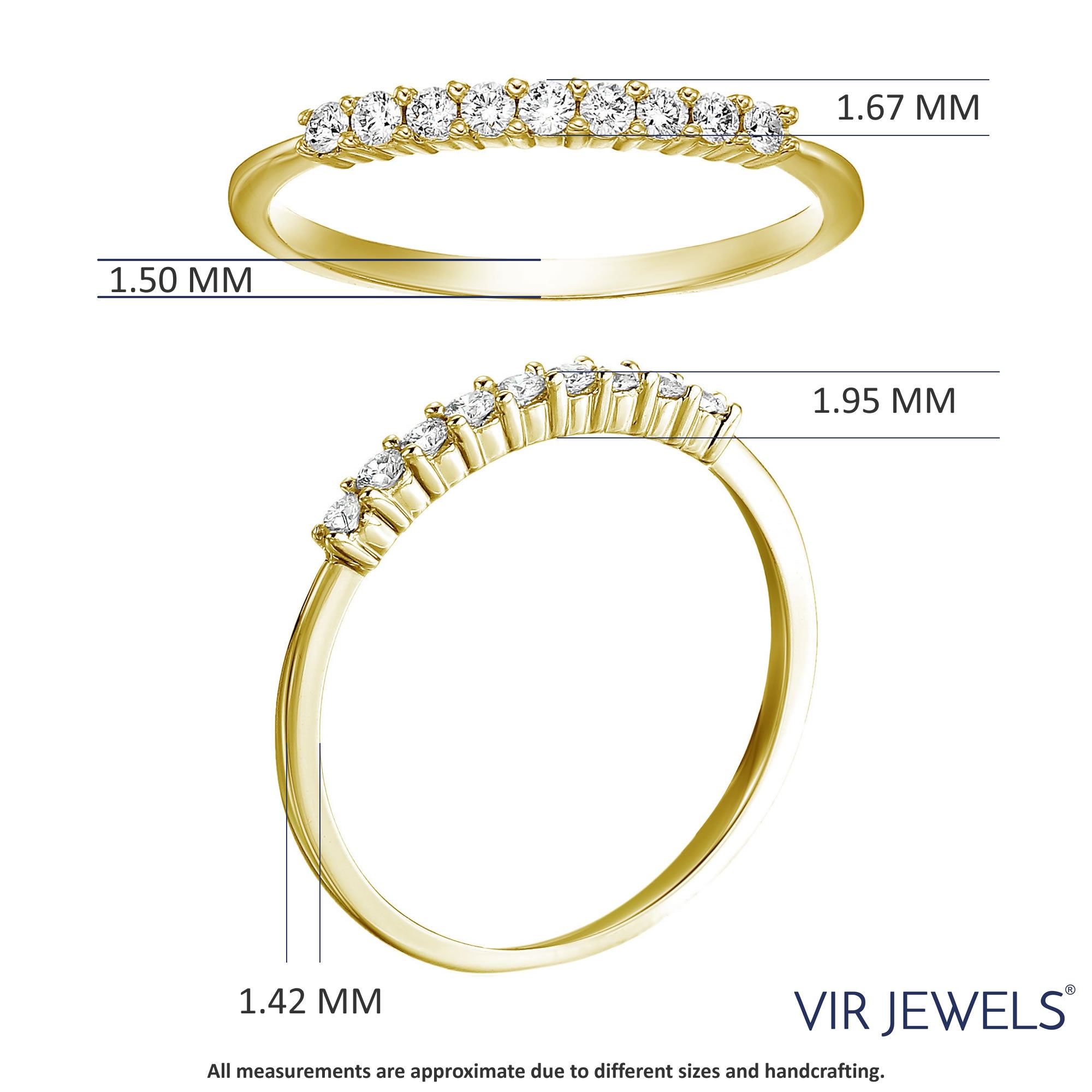 1/5 cttw Round Diamond Wedding Band for Women in 14K Yellow Gold 9 Stones Prong Set, Size 4.5-10