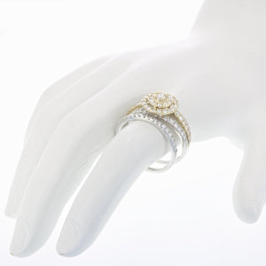 1.50 cttw Diamond Wedding Engagement Ring Set 14K White Yellow Gold Halo