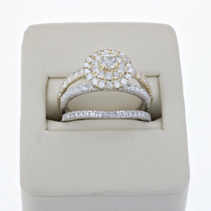 1.25 cttw Diamond Wedding Engagement Ring Set 14K White Yellow Gold Halo