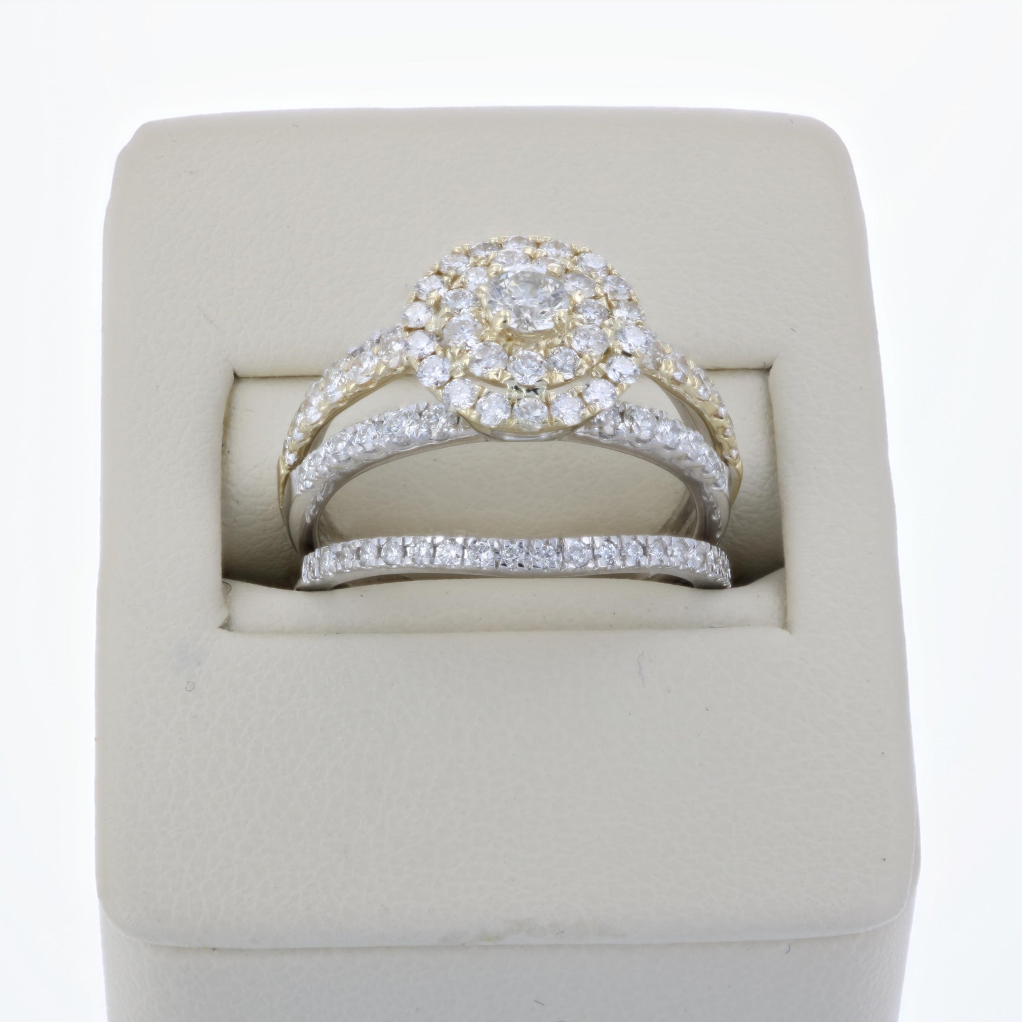 1.50 cttw Diamond Wedding Engagement Ring Set 14K White Yellow Gold Halo