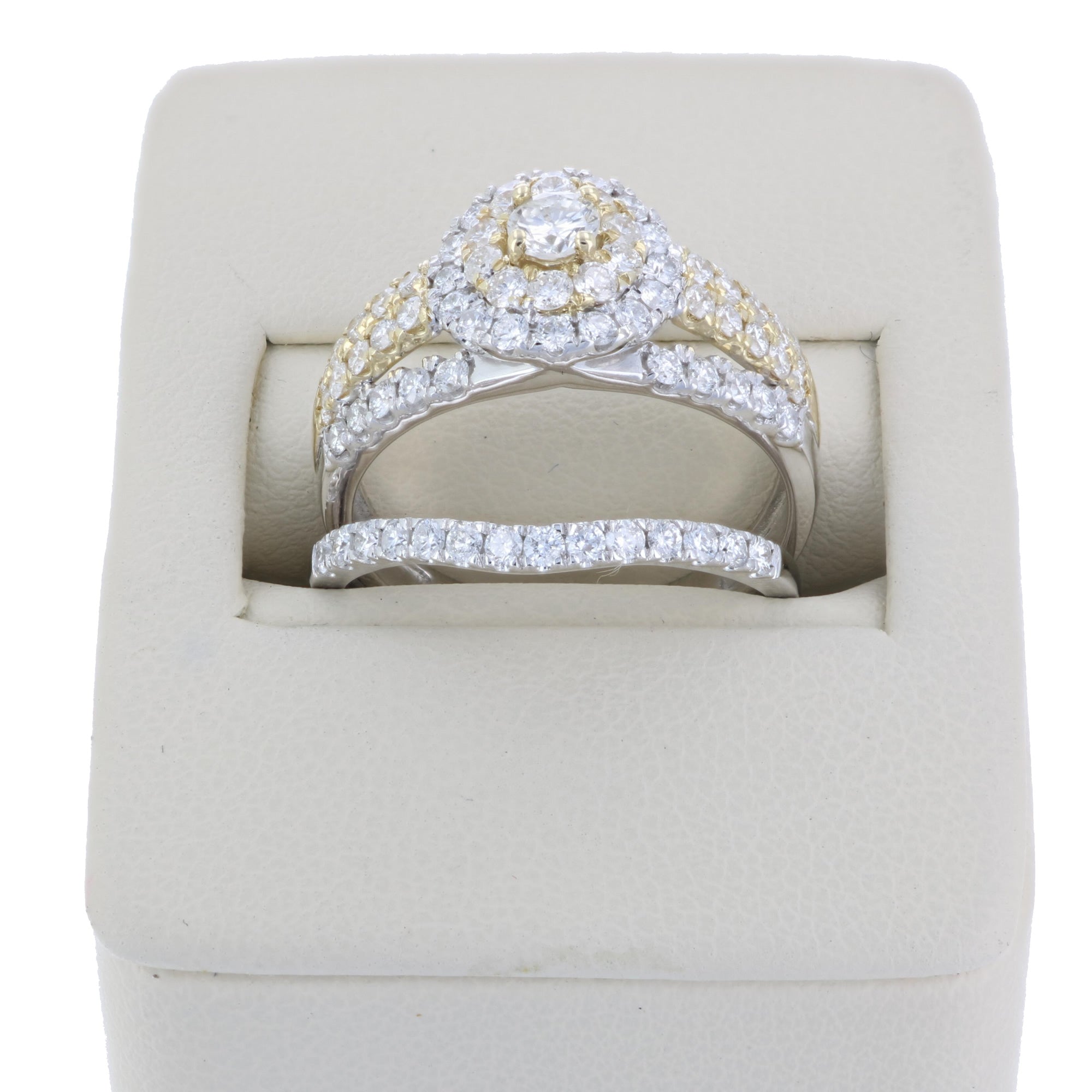 1.50 cttw Diamond Wedding Engagement Ring Bridal Set 14K Two Tone Gold