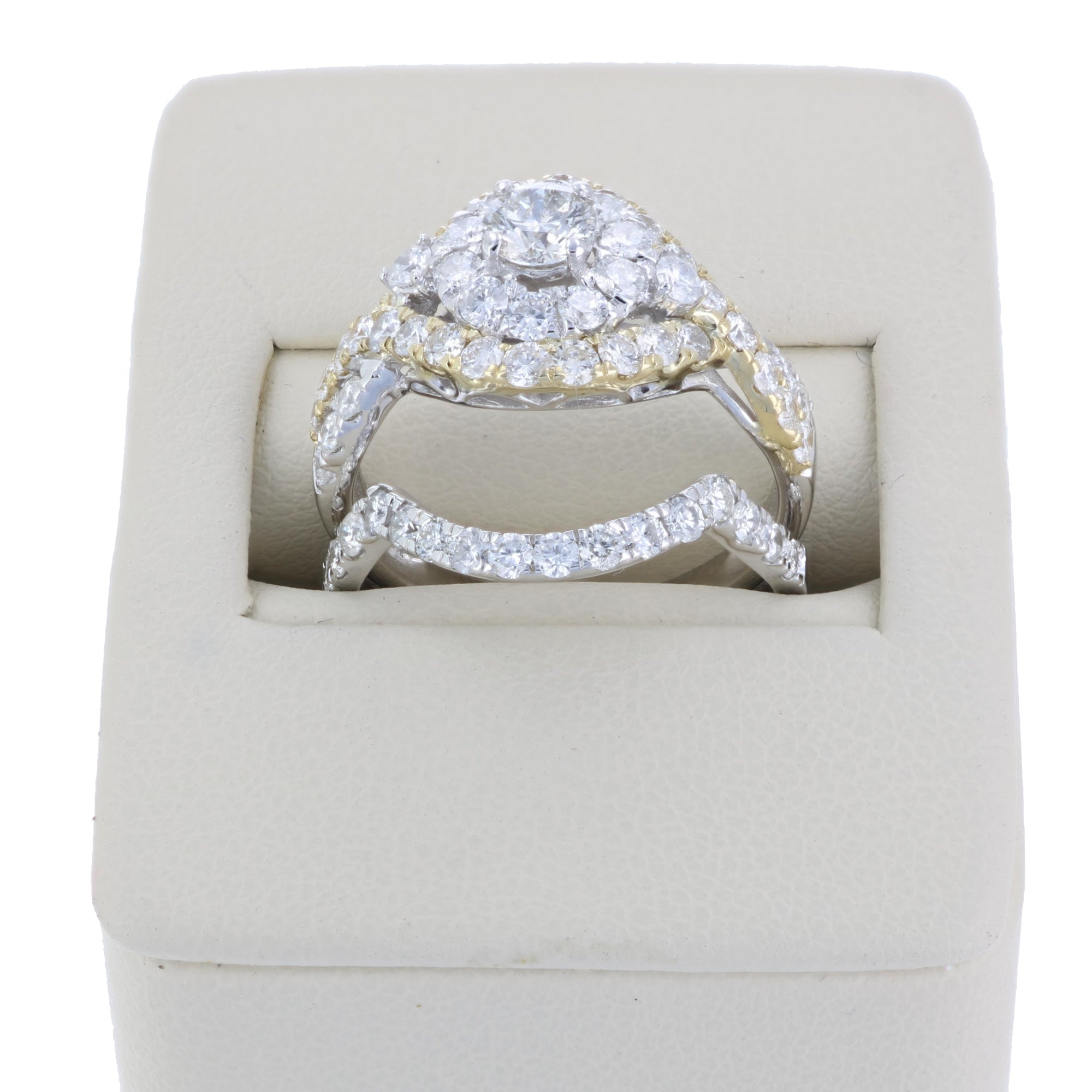2 cttw Diamond Wedding Engagement Ring Set 14K Two Tone Gold Multi Row Bridal