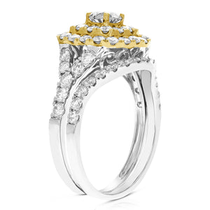 1.87 cttw Diamond Wedding Engagement Ring Set 14K White Yellow Gold Bridal