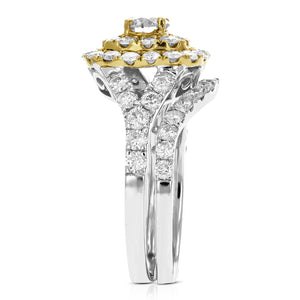 1.87 cttw Diamond Wedding Engagement Ring Set 14K White Yellow Gold Bridal