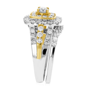 1.87 cttw Diamond Wedding Engagement Ring Bridal Set 14K Two Tone Gold