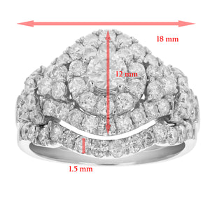 2 cttw Diamond Wedding Engagement Ring Set 14K White Gold Cluster Bridal Design