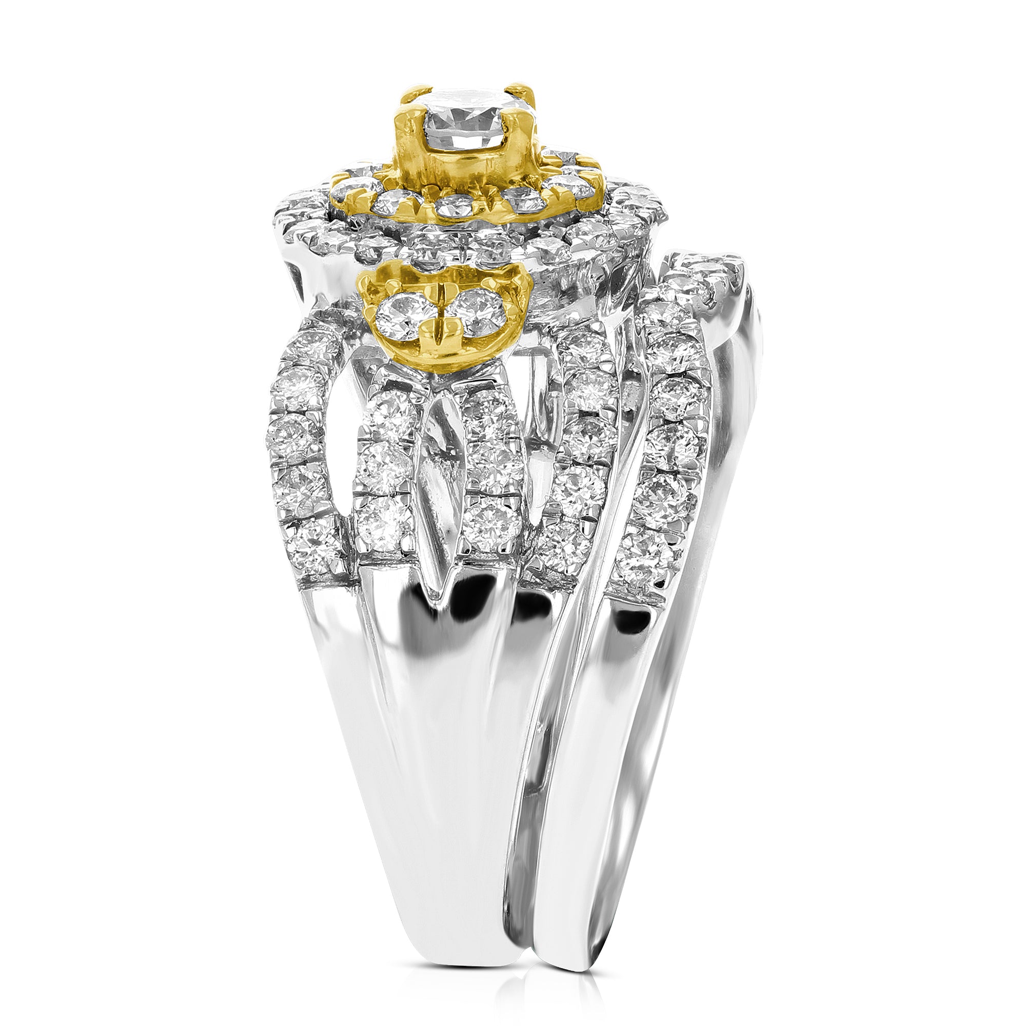 1.50 cttw Diamond Wedding Engagement Ring Set 14K Two Tone Gold Curve Bridal