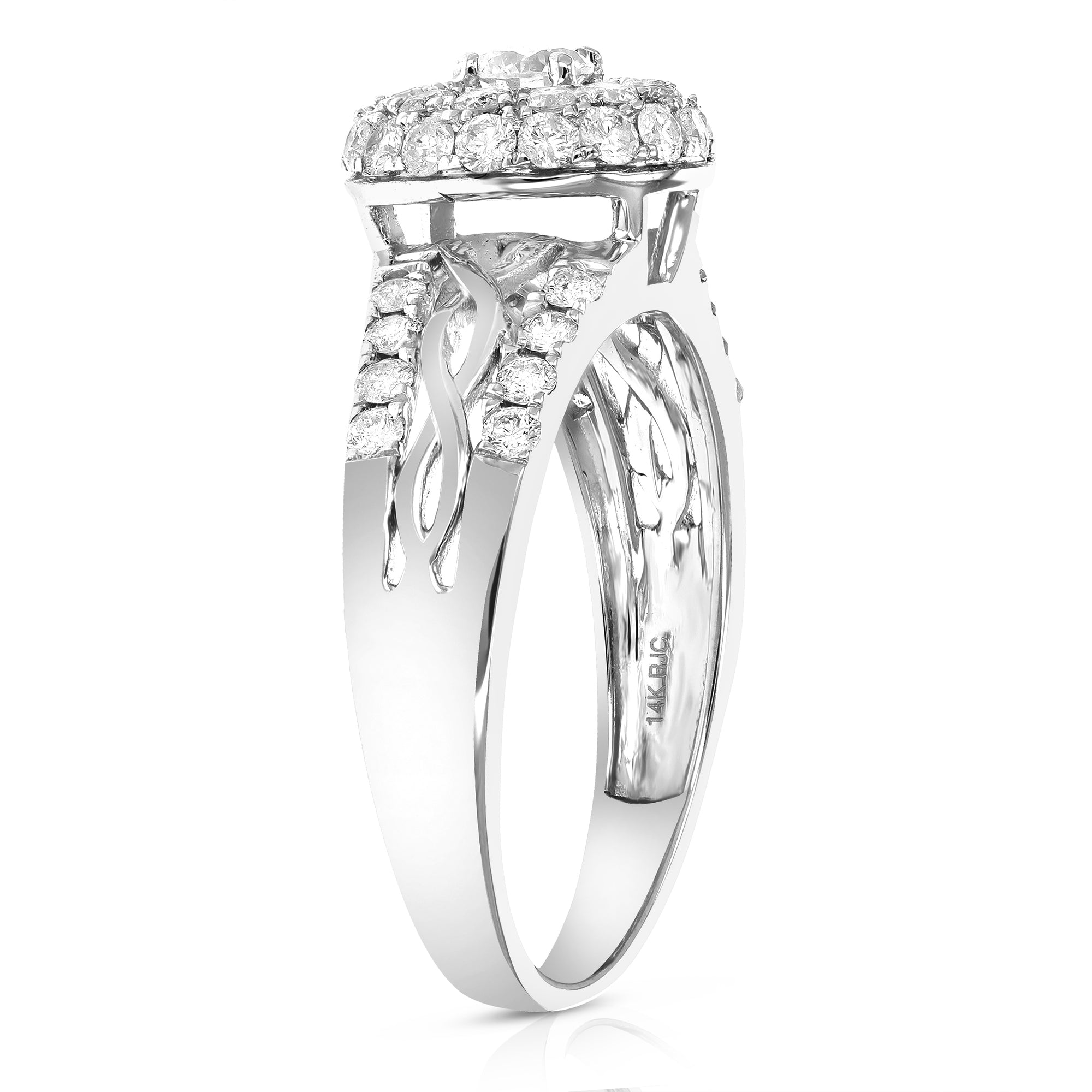 3/4 cttw Diamond Engagement Ring 14K White Gold Cluster Composite Wedding Ring