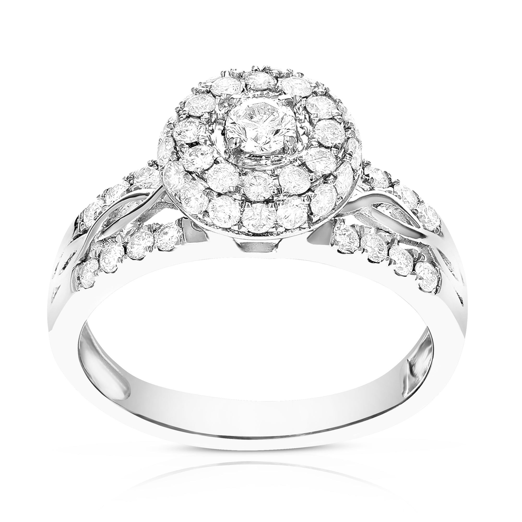 3/4 cttw Diamond Engagement Ring 14K White Gold Cluster Composite Wedding Ring
