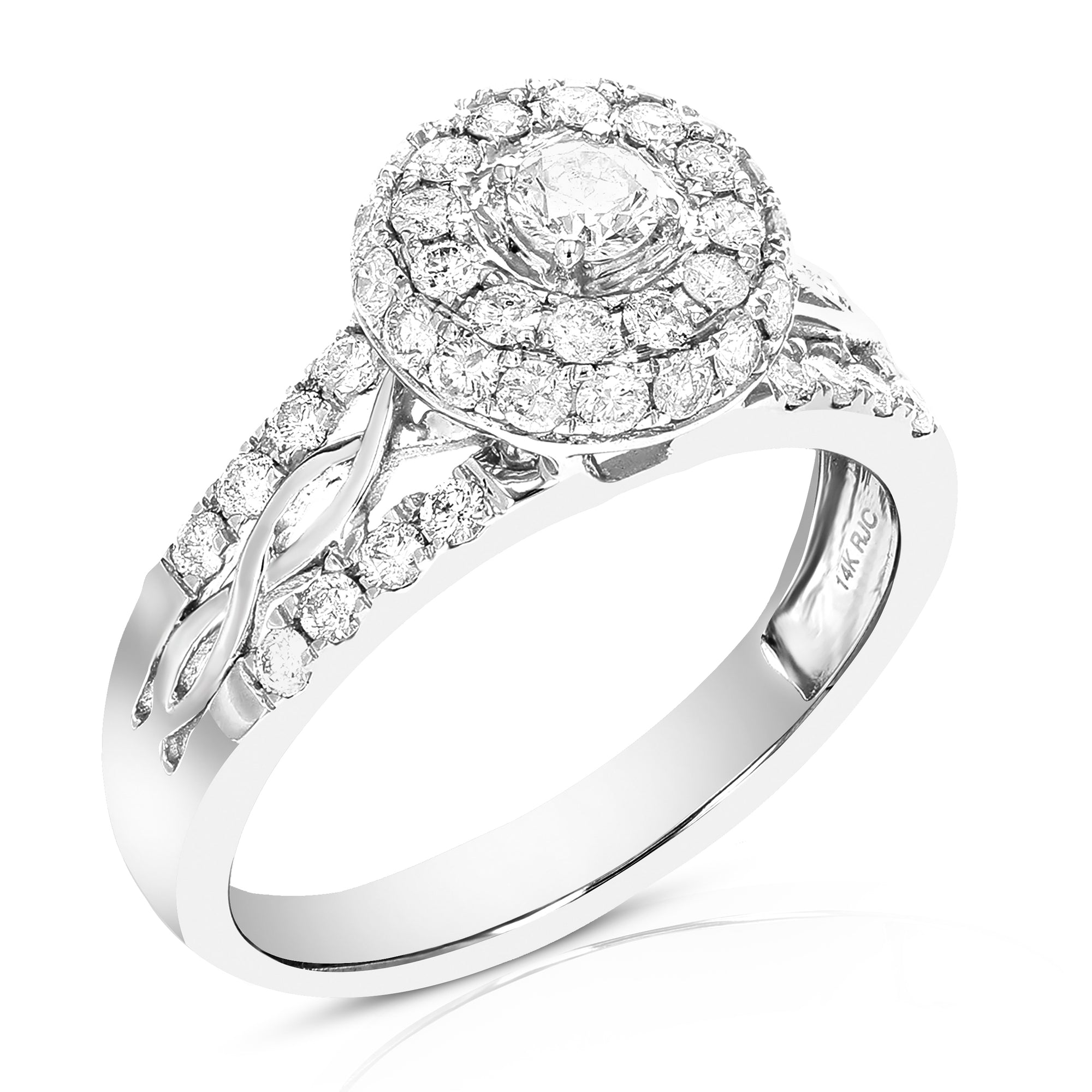 3/4 cttw Diamond Engagement Ring 14K White Gold Cluster Composite Wedding Ring