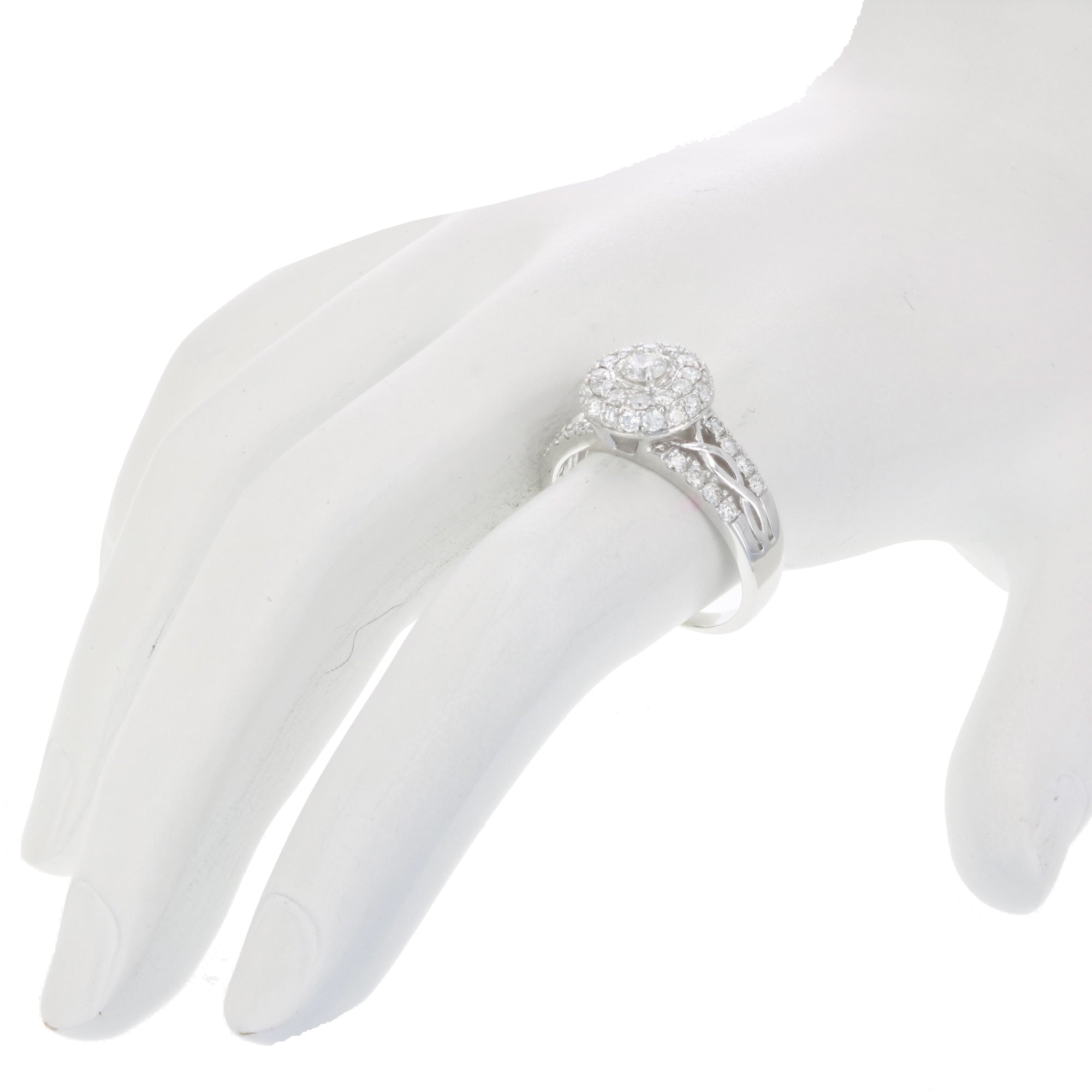 3/4 cttw Diamond Engagement Ring 14K White Gold Cluster Composite Wedding Ring