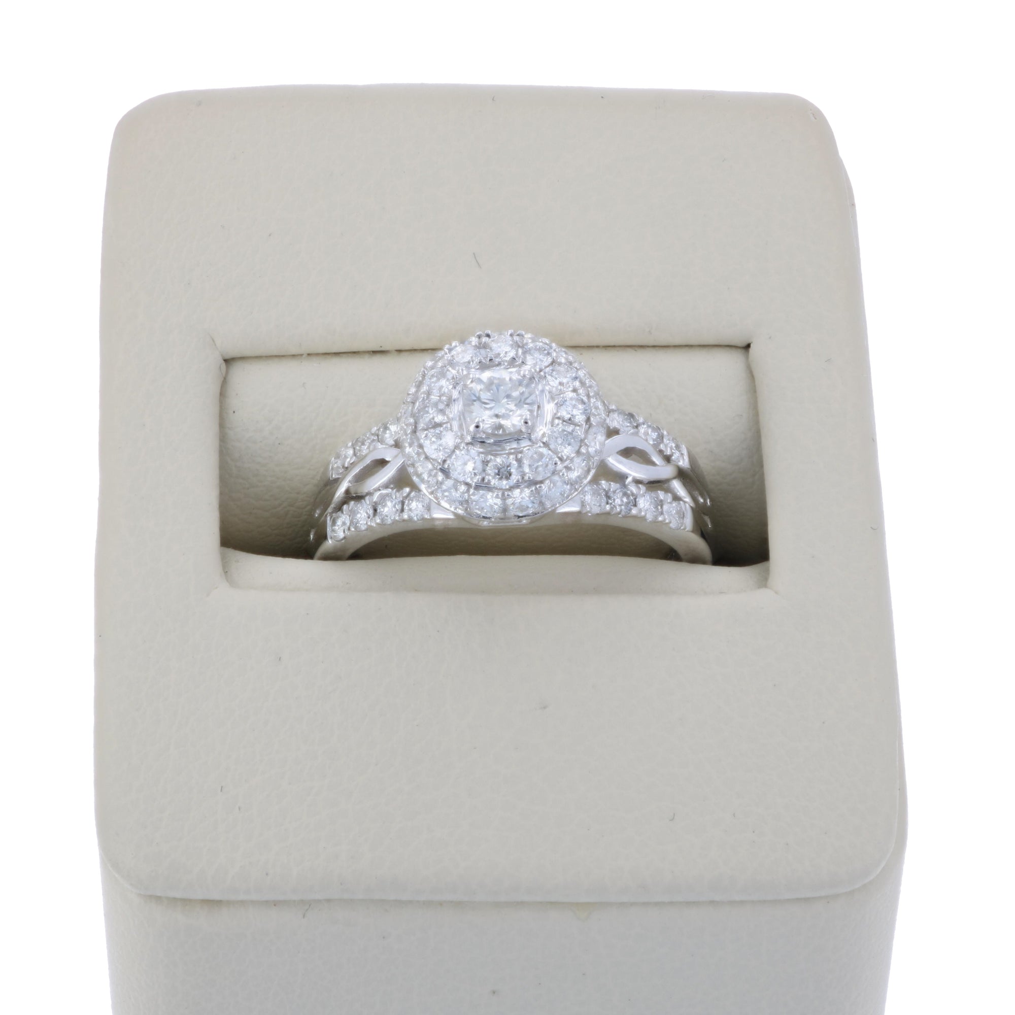 3/4 cttw Diamond Engagement Ring 14K White Gold Cluster Composite Wedding Ring