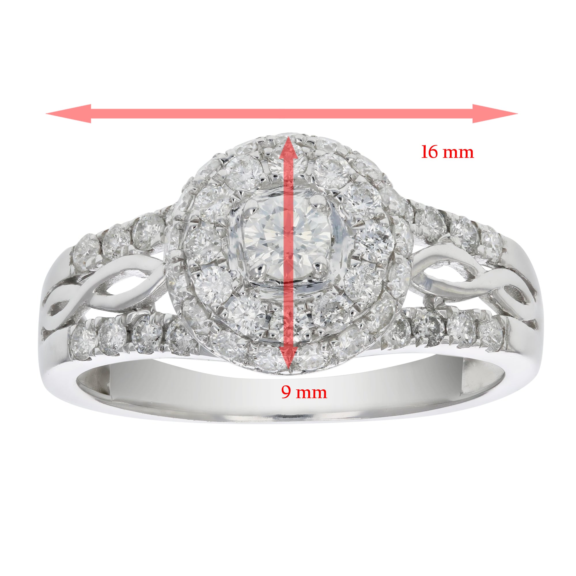3/4 cttw Diamond Engagement Ring 14K White Gold Cluster Composite Wedding Ring