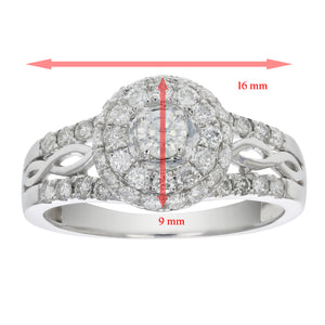 3/4 cttw Diamond Engagement Ring 14K White Gold Cluster Composite Wedding Ring