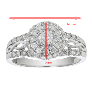 3/4 cttw Diamond Engagement Ring 14K White Gold Cluster Composite Wedding Ring