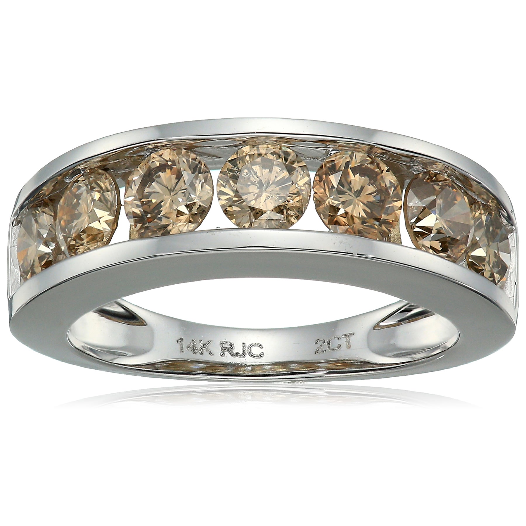 2 cttw 7 Stones Champagne Diamond Wedding Band 14K Yellow Gold Channel I1-I2