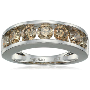 2 cttw 7 Stones Champagne Diamond Wedding Band 14K Yellow Gold Channel I1-I2