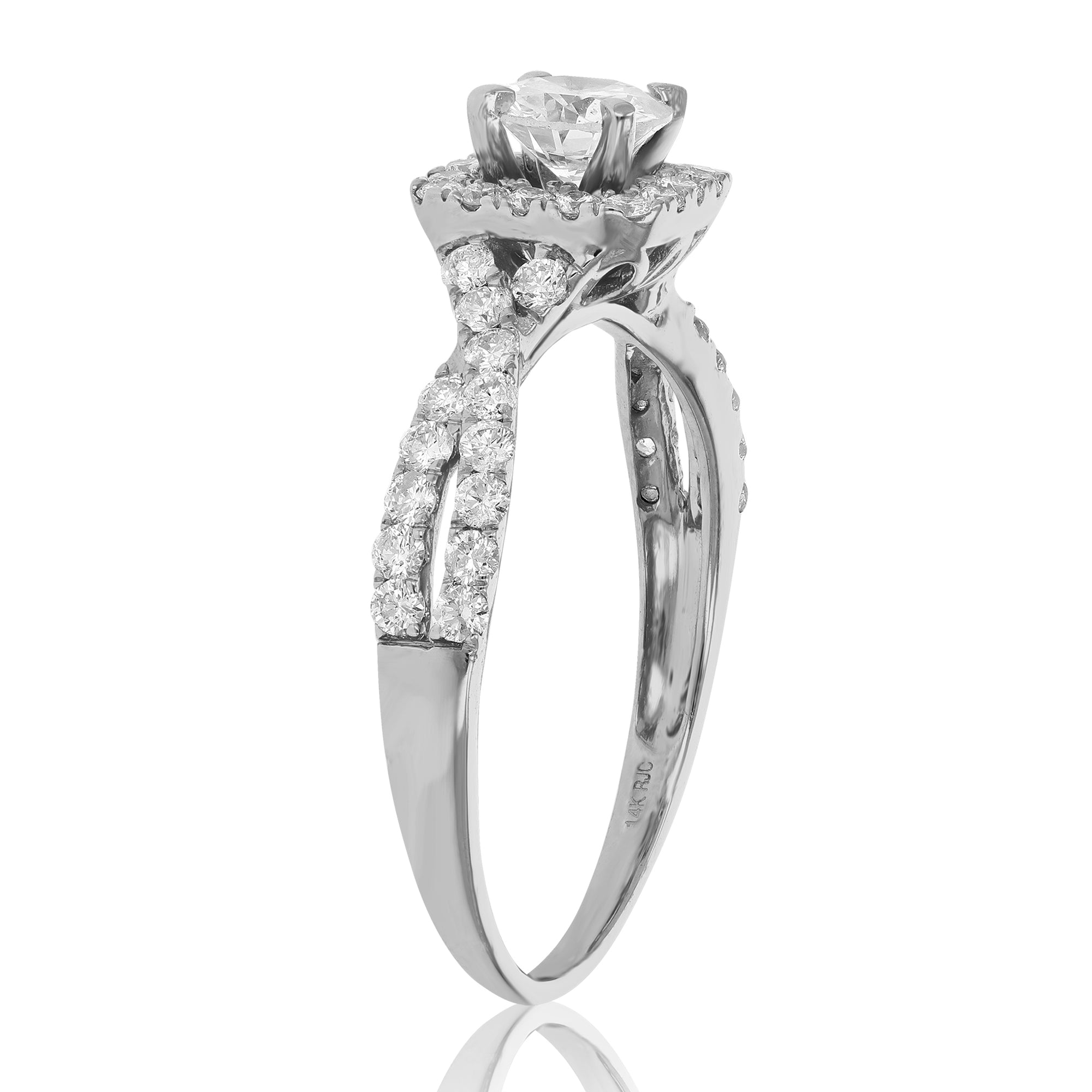1 cttw Diamond Halo Criss-Cross Wedding Engagement Ring 14K White Gold Bridal