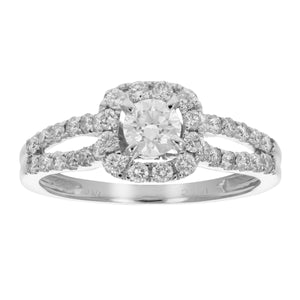 7/8 cttw Diamond Wedding Engagement Ring 14K White Gold Halo Bridal Style