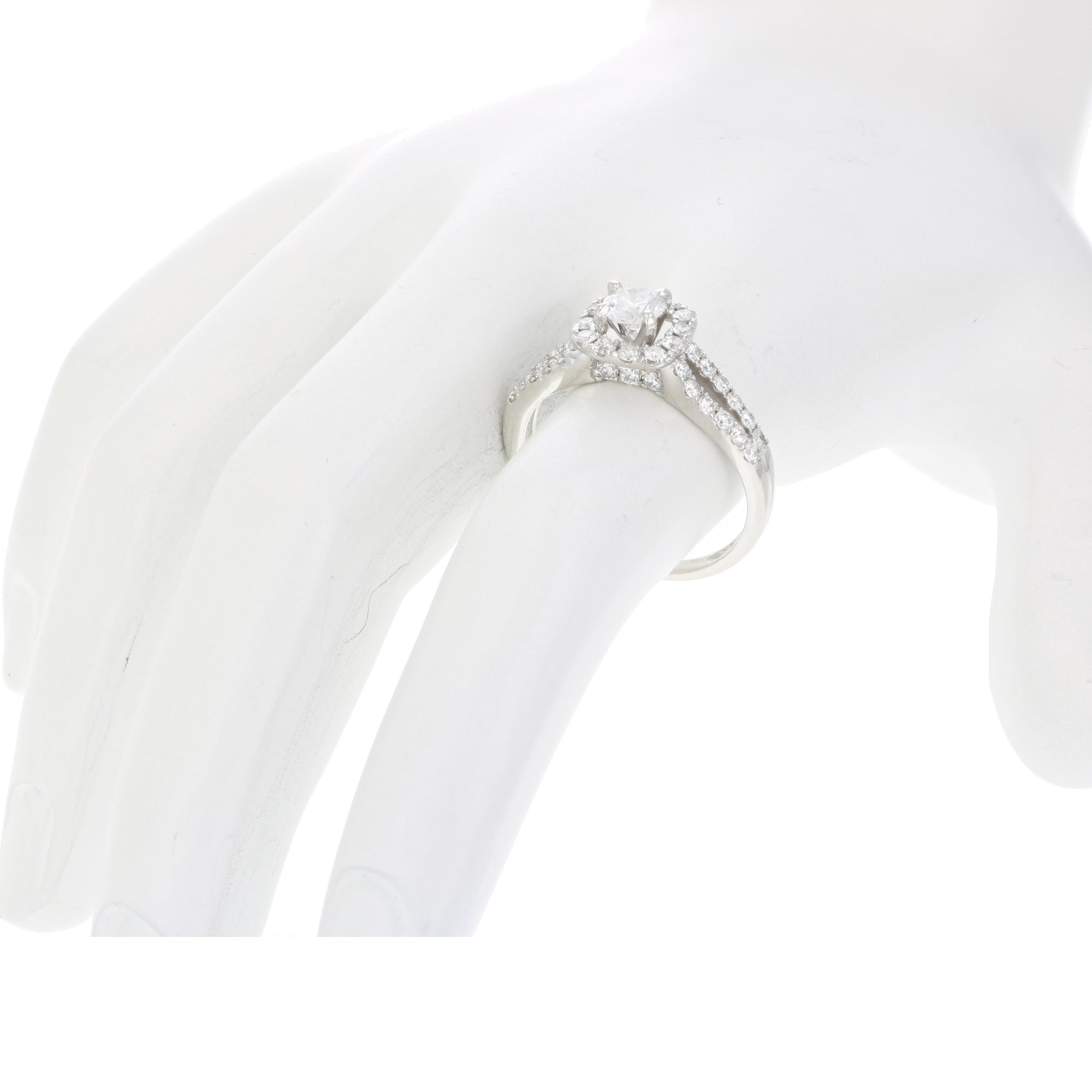 7/8 cttw Diamond Wedding Engagement Ring 14K White Gold Halo Bridal Style