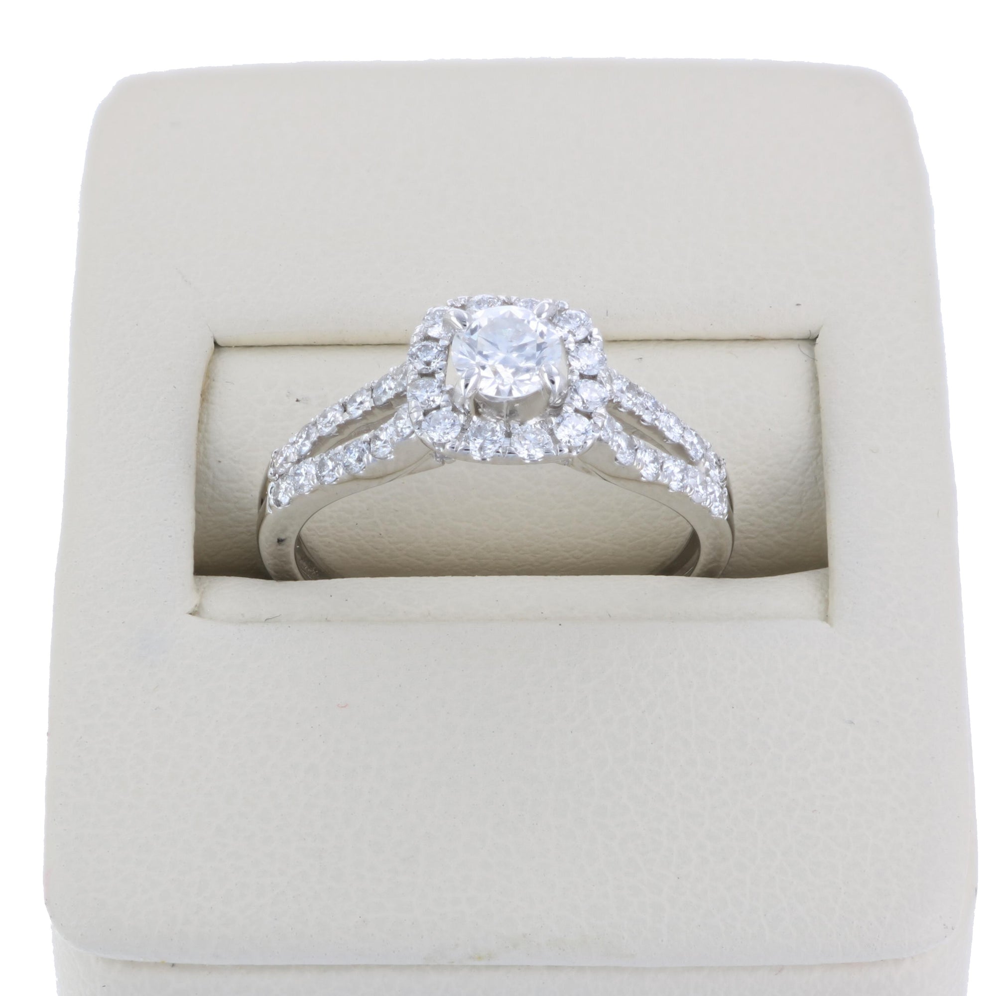 7/8 cttw Diamond Wedding Engagement Ring 14K White Gold Halo Bridal Style