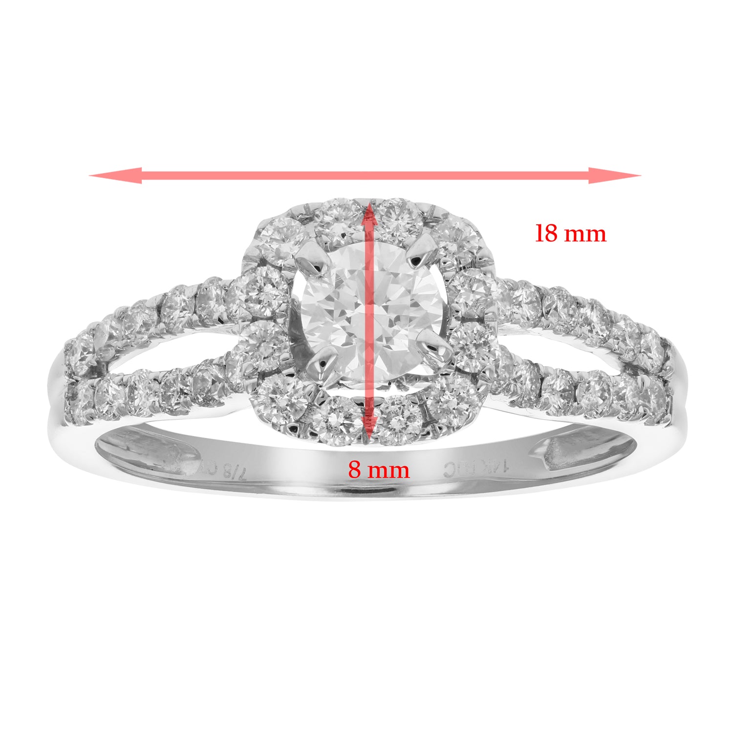 7/8 cttw Diamond Wedding Engagement Ring 14K White Gold Halo Bridal Style