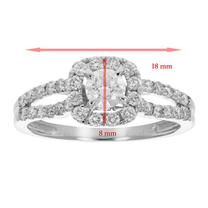 7/8 cttw Diamond Wedding Engagement Ring 14K White Gold Halo Bridal Style