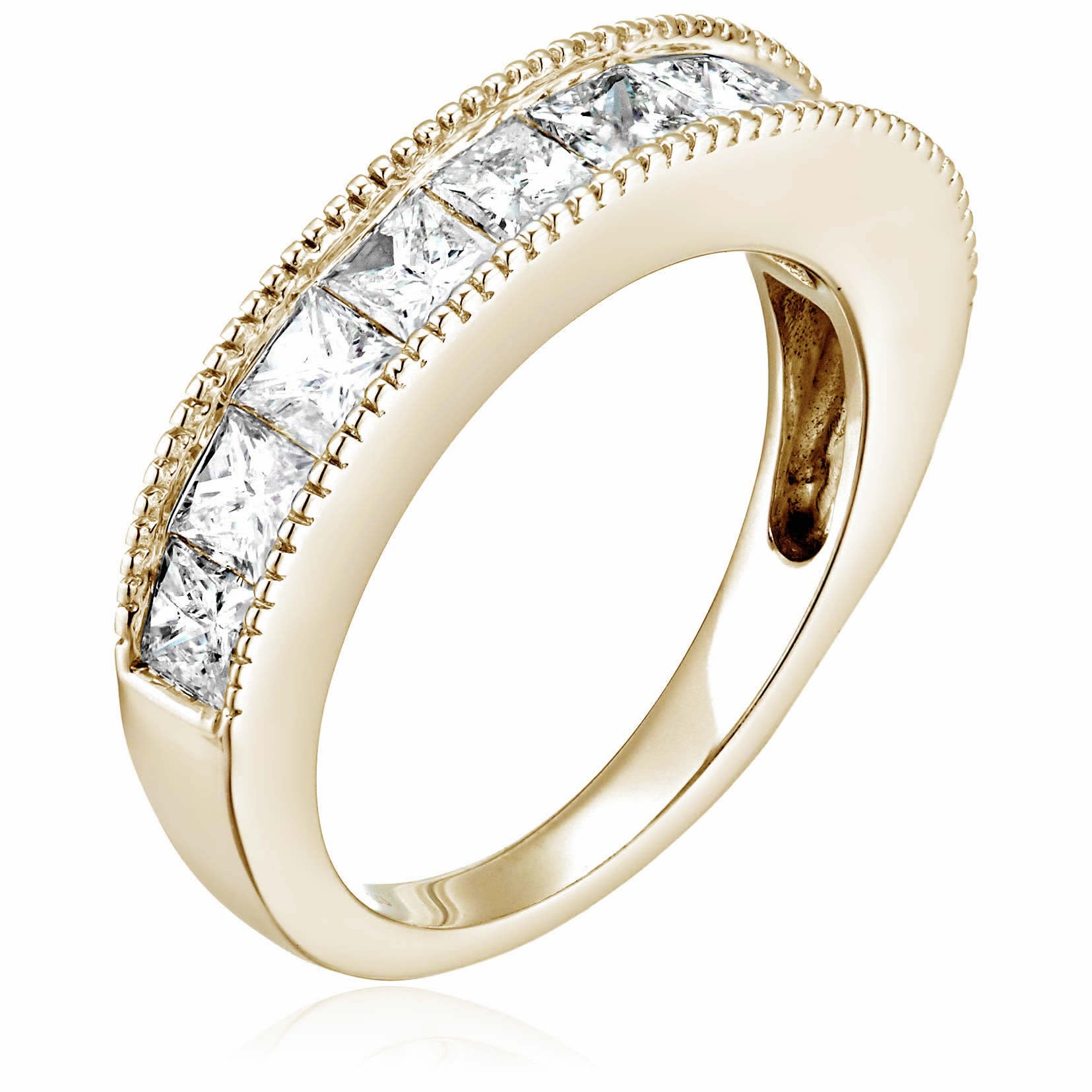 2 cttw Diamond Wedding Band for Women, Princess Diamond Wedding Band in 14K Yellow Gold with Milgrain, Size 5-10