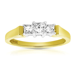 1/2 cttw Diamond 3 Stone Ring 14K Yellow Gold Size 7